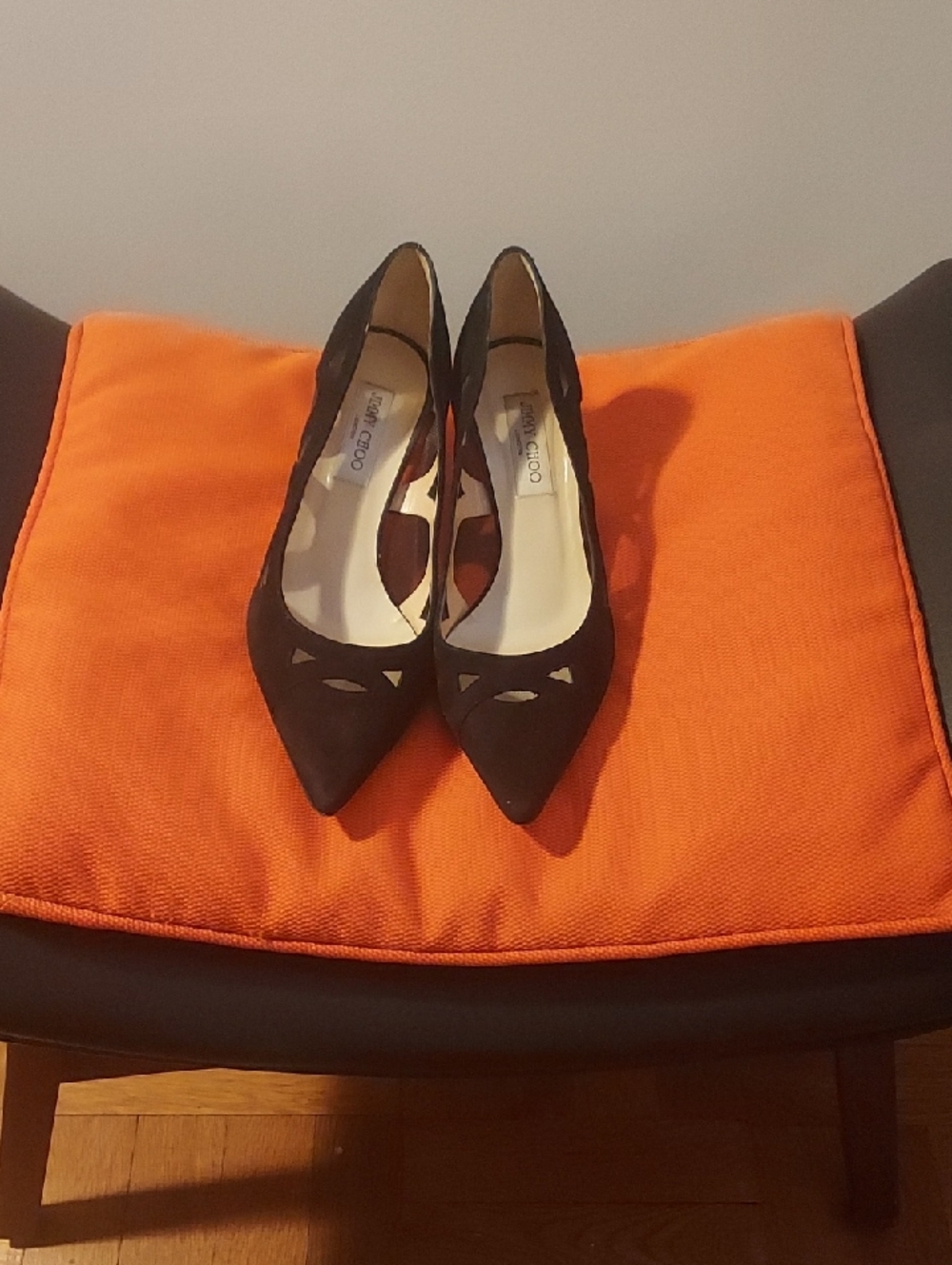 Jimmy Choo Black Suede Pointed Cutout Pumps